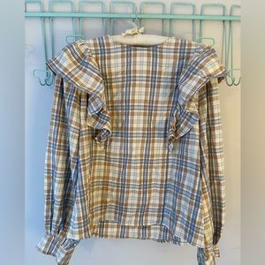 Plaid blouse with ruffle sleeve